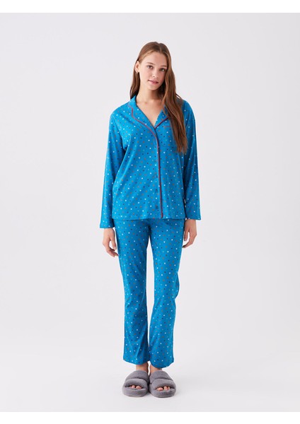 Yeni Sezon Gömlek Yaka Desenli Kadın Pijama Takımı