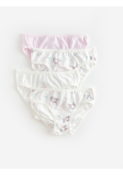 Yeni Sezon Baskılı Pamuklu Kız Bebek Külot 4'lü