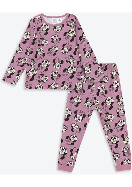 Yeni Sezon Bisiklet Yaka Minnie Mouse Baskılı Kız Bebek Pijama Takımı