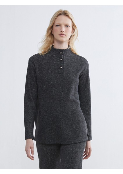 Yeni Sezon Dik Yaka Simli Bluz