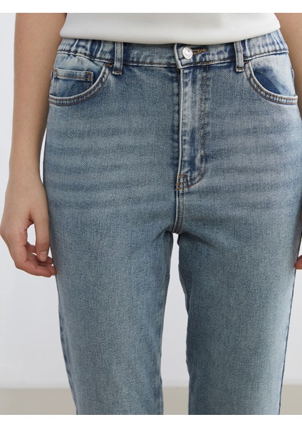 Yeni Sezon Beli Lastikli Mom Fit Kadın Jean Pantolon modelleri
