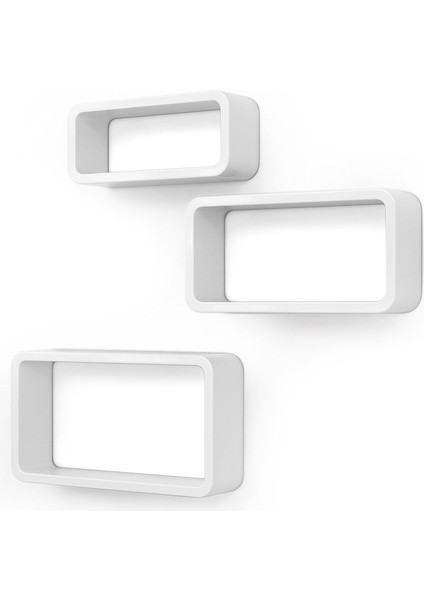 Duvar Rafı, 3&apos;lü Set, Küp Raf, Yüzer Raf, Küp Raf, 15 Kg&apos;a Kadar Yük Kapasitesi, Uzunluk 44 cm 39 cm 34 Cm, Beyaz, LWS97W