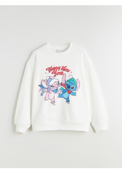 Yeni Sezon Stitch ve Angel Baskılı Kız Çocuk Kalın Sweatshirt