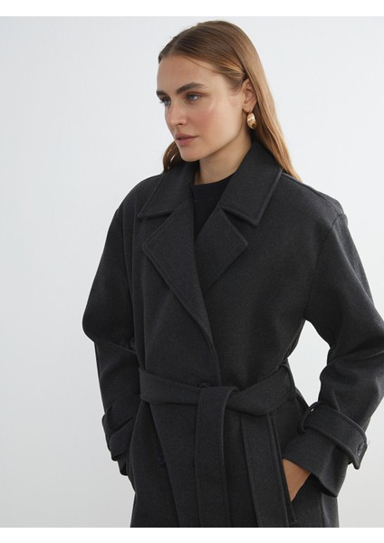 Yeni Sezon Kruvaze Yaka Kadın Kaşe Kaban