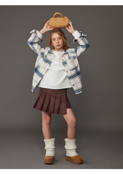 Yeni Sezon Beli Lastikli Pileli Kadife Kız Çocuk Şort Etek