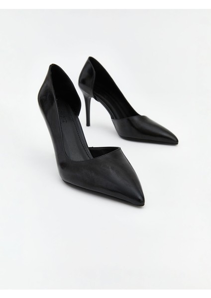 Yeni Sezon Deri Görünümlü Sivri Burun Kadın Topuklu Ayakkabı modelleri