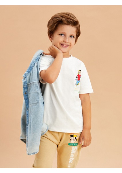 Yeni Sezon Bisiklet Yaka Kısa Kollu Nostaljik Maymun Baskılı Erkek Bebek Tişört