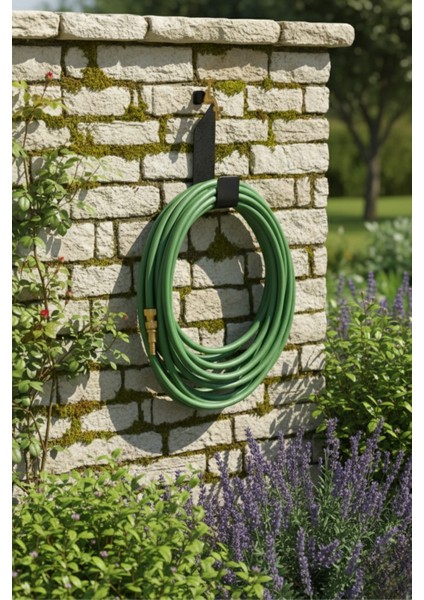 Siyah Metal Bahçe Hortum Askısı Duvara Monte Hortum Tutucu Aparatı