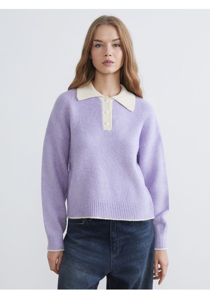 Yeni Sezon Polo Yaka Oversize Kadın Triko Kazak