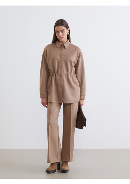 Yeni Sezon Standart Fit Kadın Süet Görünümlü Pantolon