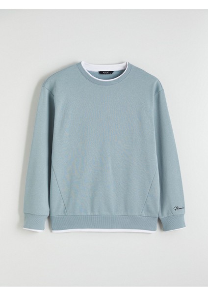 Yeni Sezon Bisiklet Yaka Nakışlı Erkek Kalın Sweatshirt