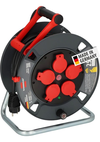 Profesyonel Serisi 25 Metre Kablolu 5 Soketli Isınma Sigortalı Özellikli Dış Mekan Makaralı Kablo