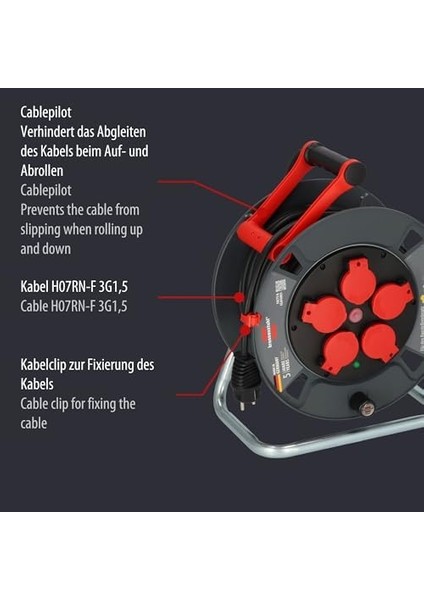 Profesyonel Serisi 25 Metre Kablolu 5 Soketli Isınma Sigortalı Özellikli Dış Mekan Makaralı Kablo fiyatları