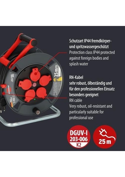 Profesyonel Serisi 25 Metre Kablolu 5 Soketli Isınma Sigortalı Özellikli Dış Mekan Makaralı Kablo modelleri