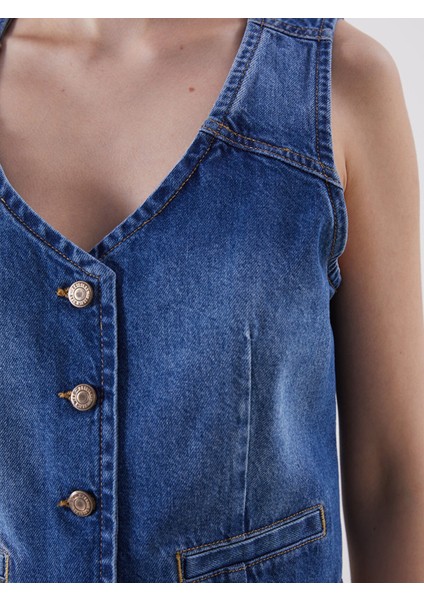 Yeni Sezon V Yaka Kadın Jean Yelek modelleri