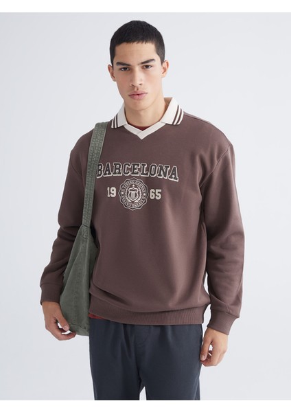 Yeni Sezon Polo Yaka Baskılı Oversize Erkek Sweatshirt