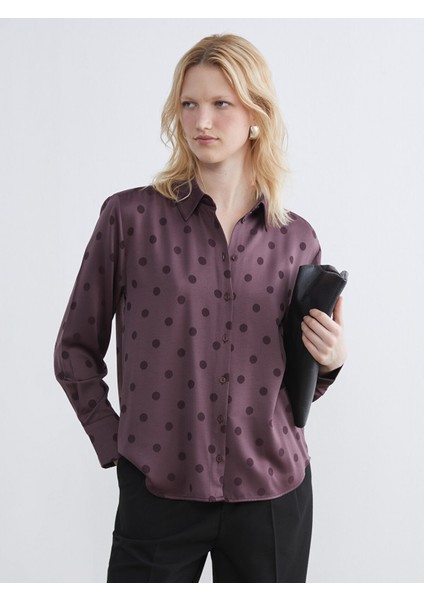 Yeni Sezon Puantiyeli Oversize Kadın Gömlek