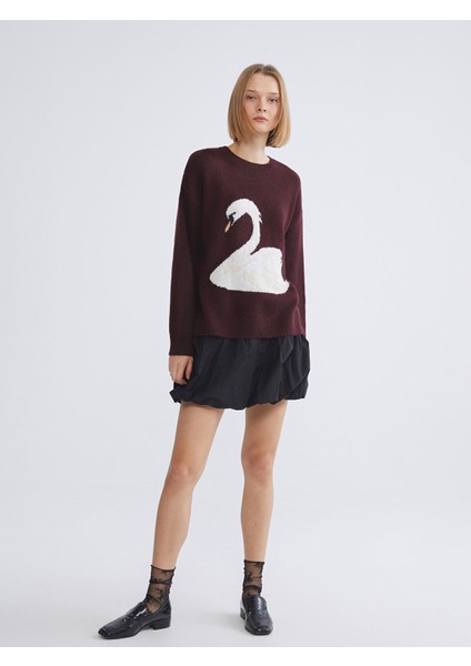 Yeni Sezon Kuğu Desenli Oversize Kadın Triko Kazak fiyatları