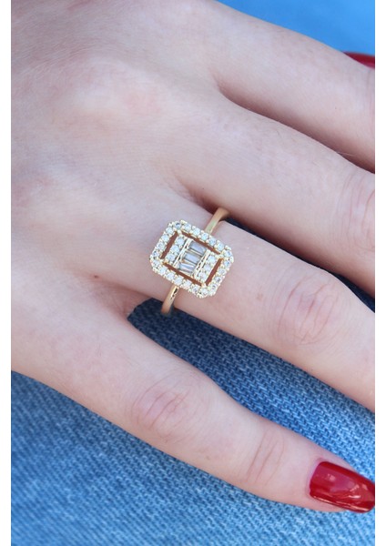 Gold Renk Baget Zirkon Taşlı Kadın Yüzük