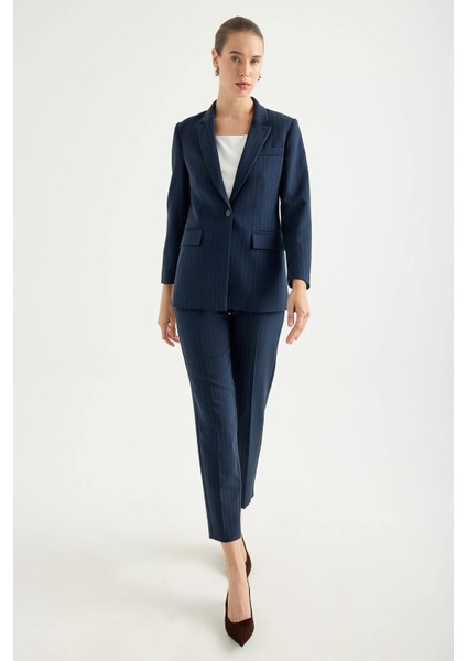 Çizgili Düz Kesim Pantolon