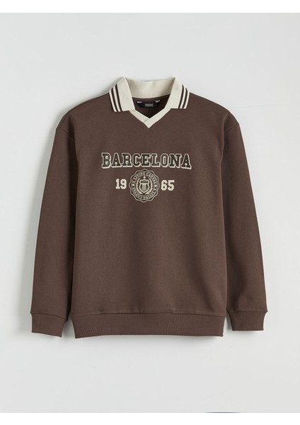 Yeni Sezon Polo Yaka Baskılı Oversize Erkek Sweatshirt indirimleri