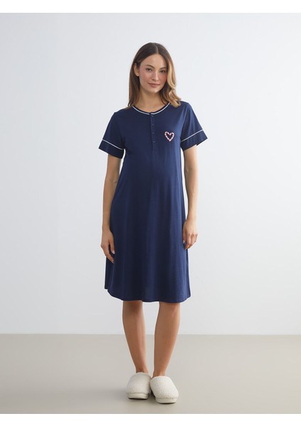 Yeni Sezon Bisiklet Yaka Baskılı Hamile Gecelik