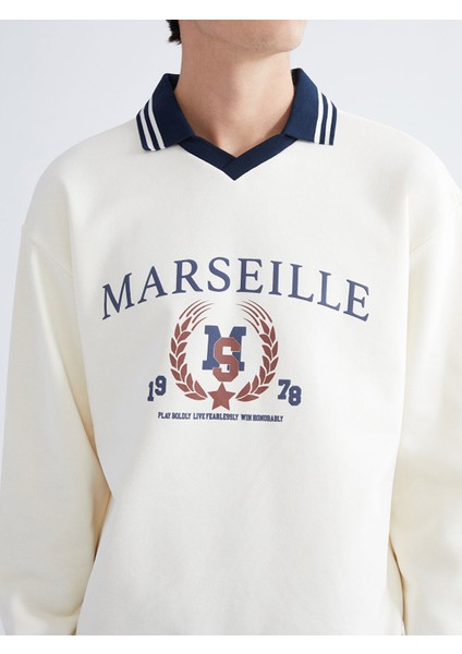 Yeni Sezon Polo Yaka Baskılı Erkek Kalın Sweatshirt modelleri