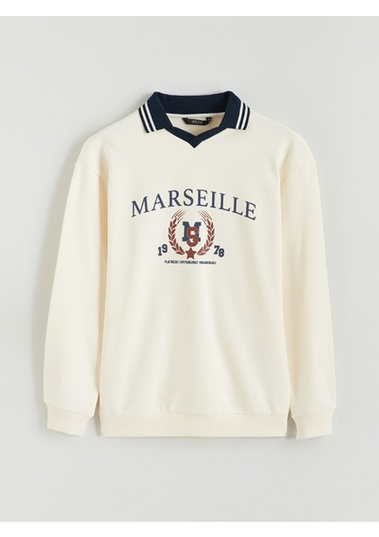 Yeni Sezon Polo Yaka Baskılı Erkek Kalın Sweatshirt indirimleri