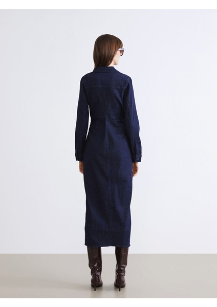 Yeni Sezon Gömlek Yaka Büzgülü Jean Elbise fırsatları