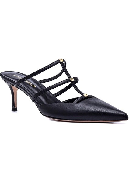 Lusha Siyah Hakiki Deri Kadın Topuklu Terlik fiyatları
