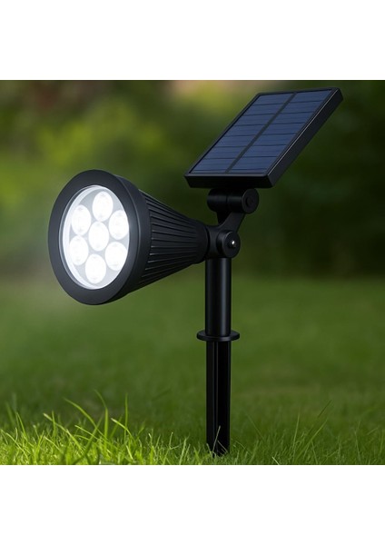 Solar LED Bahçe 6400K Beyaz Işık – Güneş Enerjili Kazıklı & Duvar Montajlı Çim Aydınlatma Lambası – 7 Led, IP65, 90 Lümen, 140X270X95 mm