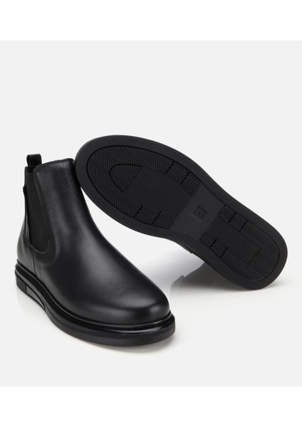 02BOH315340A100 ERKEK Deri Siyah Lastik Detaylı Comfort Chealsea Bot