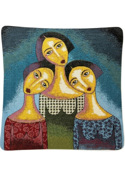 Jakarlı Dokuma Goblen Kırlent Kılıfı – 45X45 cm Biyeli ve Çift Taraflı Dekoratif Yastık