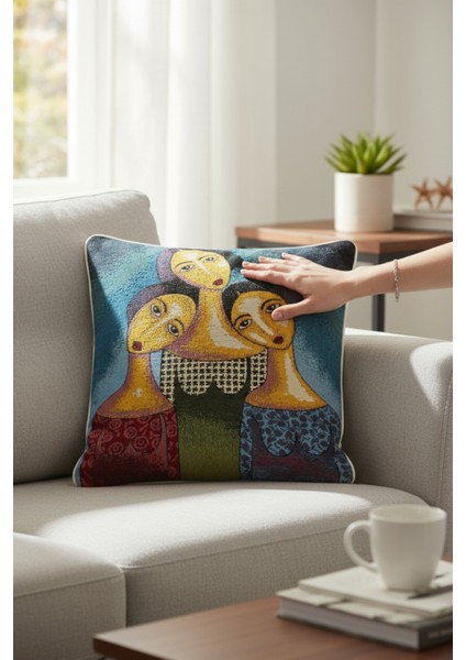 Jakarlı Dokuma Goblen Kırlent Kılıfı – 45X45 cm Biyeli ve Çift Taraflı Dekoratif Yastık fiyatları