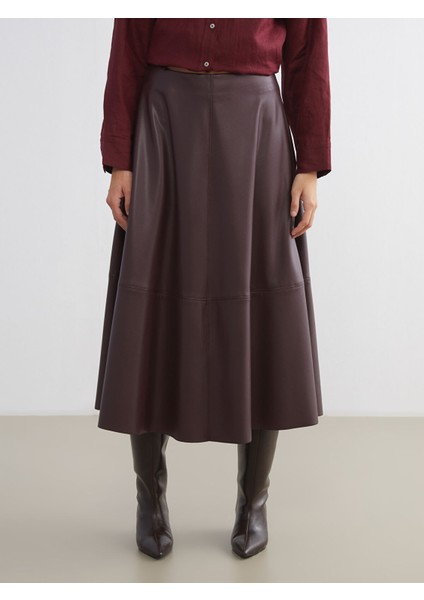 Yeni Sezon Beli Fermuarlı Deri Görünümlü A Kesim Etek fiyatları