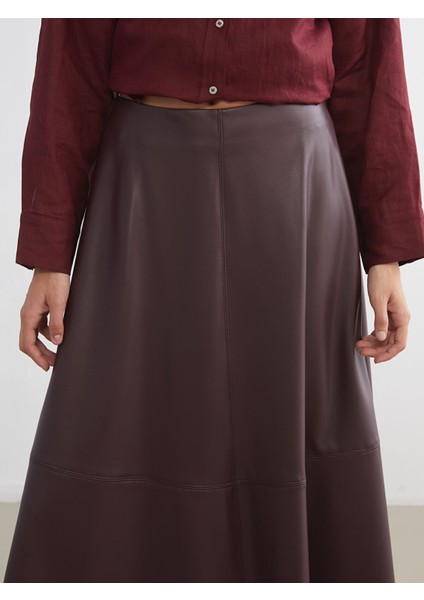 Yeni Sezon Beli Fermuarlı Deri Görünümlü A Kesim Etek modelleri