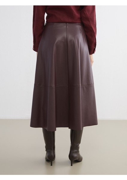 Yeni Sezon Beli Fermuarlı Deri Görünümlü A Kesim Etek fırsatları