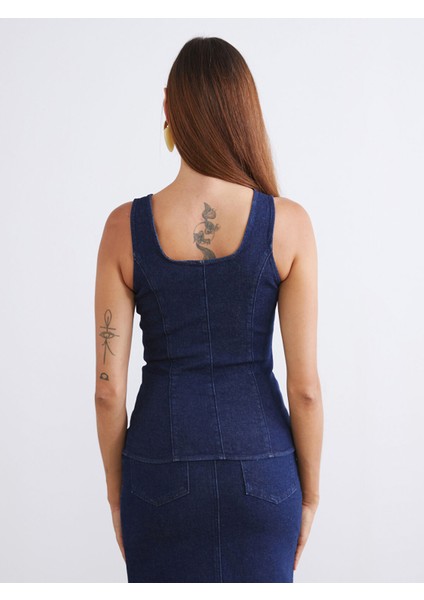 Yeni Sezon Kare Yaka Kadın Jean Yelek fırsatları