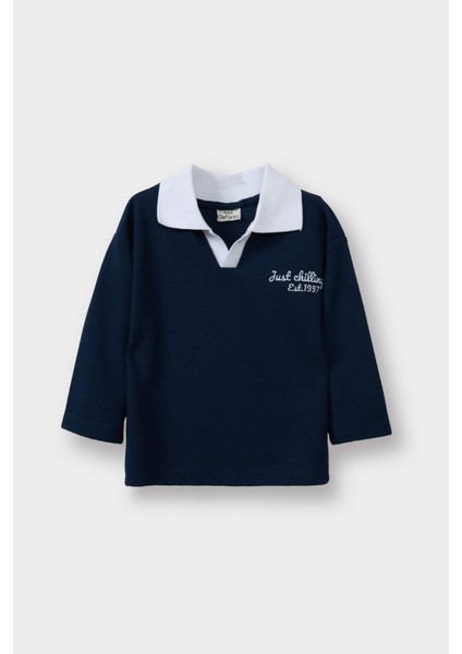 Erkek Bebek Gömlek Yaka Baskılı Waffle Sweatshirt G4425A525WN