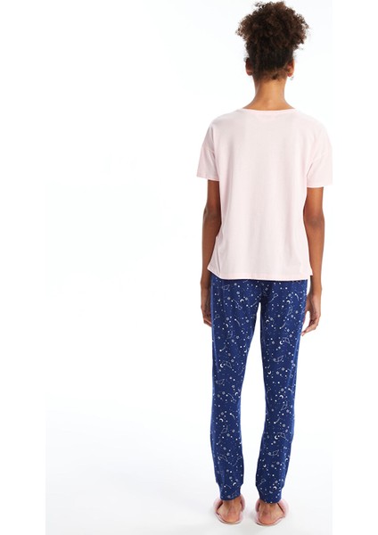 Yeni Sezon Bisiklet Yaka Baskılı Kısa Kollu Kadın Pijama Takımı fırsatları