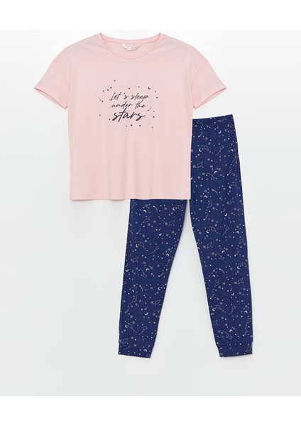 Yeni Sezon Bisiklet Yaka Baskılı Kısa Kollu Kadın Pijama Takımı indirimleri