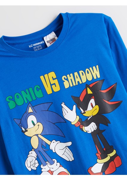 Yeni Sezon Bisiklet Yaka Sonic Baskılı Erkek Çocuk Pijama Takımı modelleri