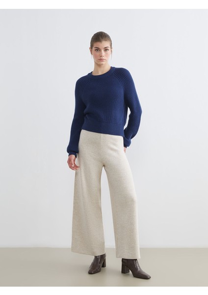 Yeni Sezon Beli Lastikli Geniş Paça Kadın Triko Pantolon