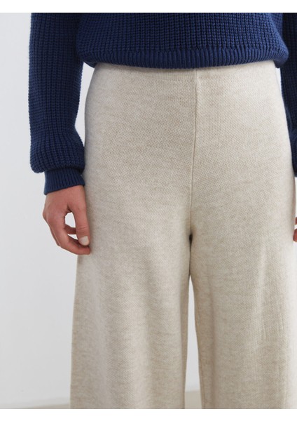 Yeni Sezon Beli Lastikli Geniş Paça Kadın Triko Pantolon modelleri