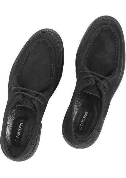 Erkek Siyah Bağcıklı Nubuk Deri Günlük Ayakkabı