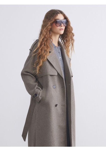 Yeni Sezon Kruvaze Yaka Kadın Kaşe Kaban