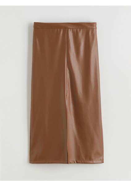 Yeni Sezon Beli Fermuarlı Deri Görünümlü Kalem Etek modelleri