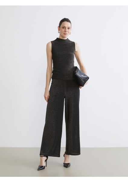 Yeni Sezon Beli Lastikli Parlak Görünümlü Kadın Pantolon