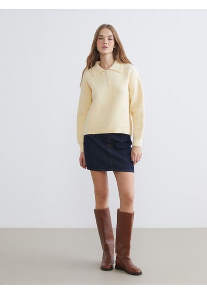 Yeni Sezon Polo Yaka Oversize Kadın Triko Kazak fiyatları