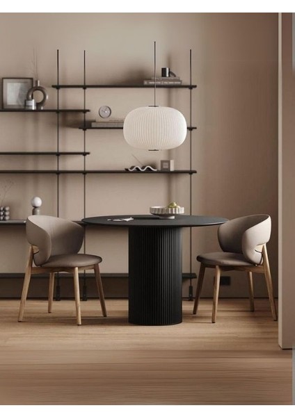 Vintage Yuvarlak Siyah Ahşap Bohem Masa 110X110